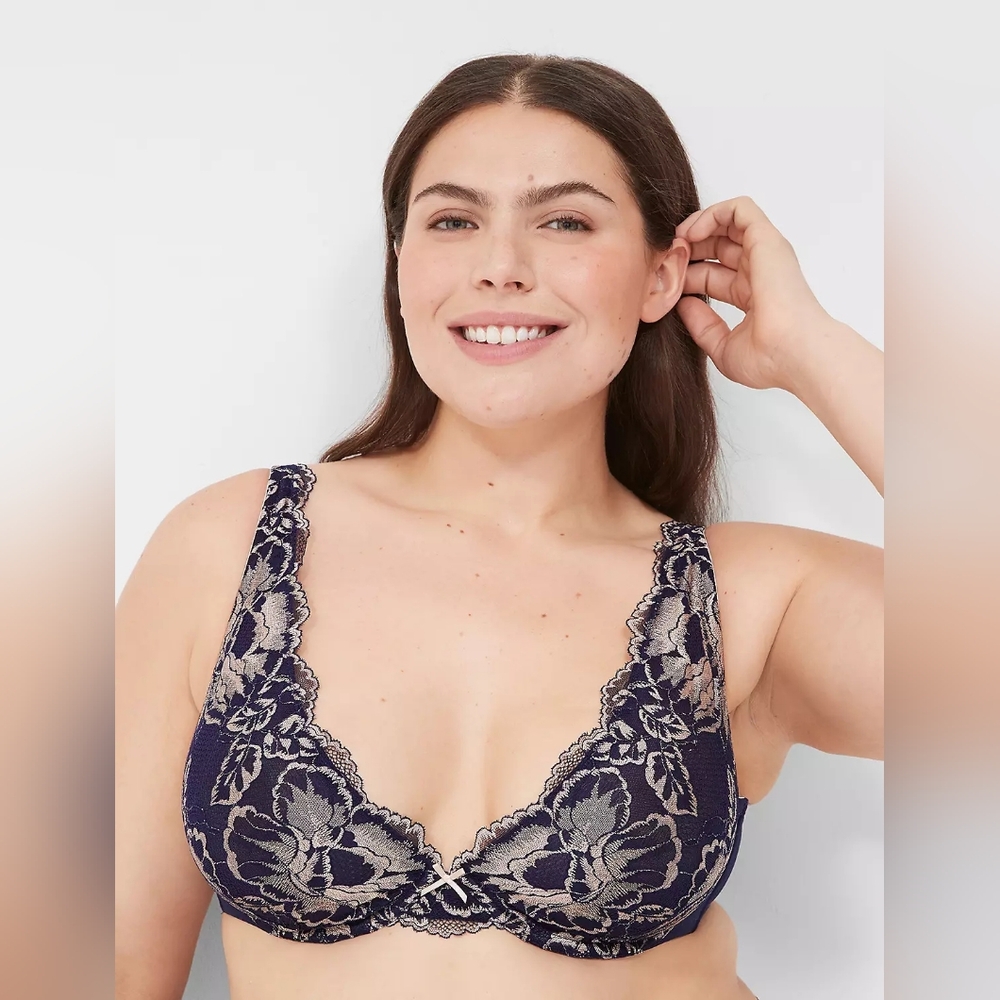 Cacique Unlined Plunge Bra With Lace